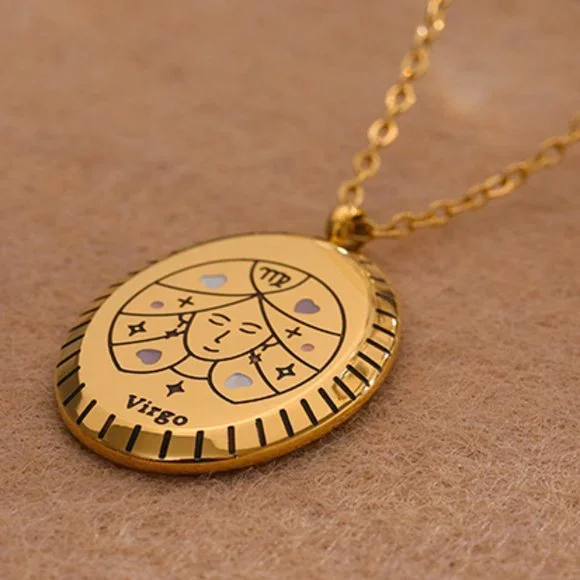VIRGO--NEW 18K Gold Plated PISCES Sign Zodiac Oval Pendant Necklace - Picture 1 of 5